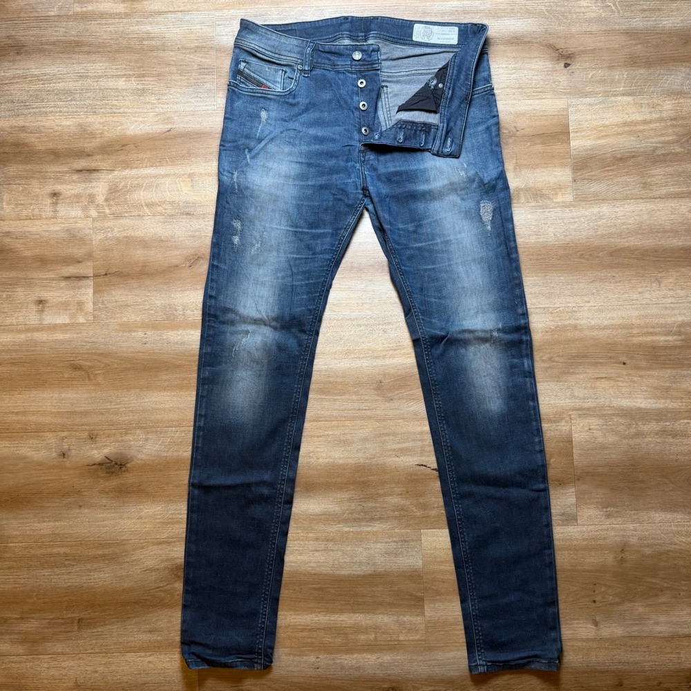 Diesel Sleenker Jeans Mens 34x32 Blue Slim Skinny Distressed Stretch Denim 0685N